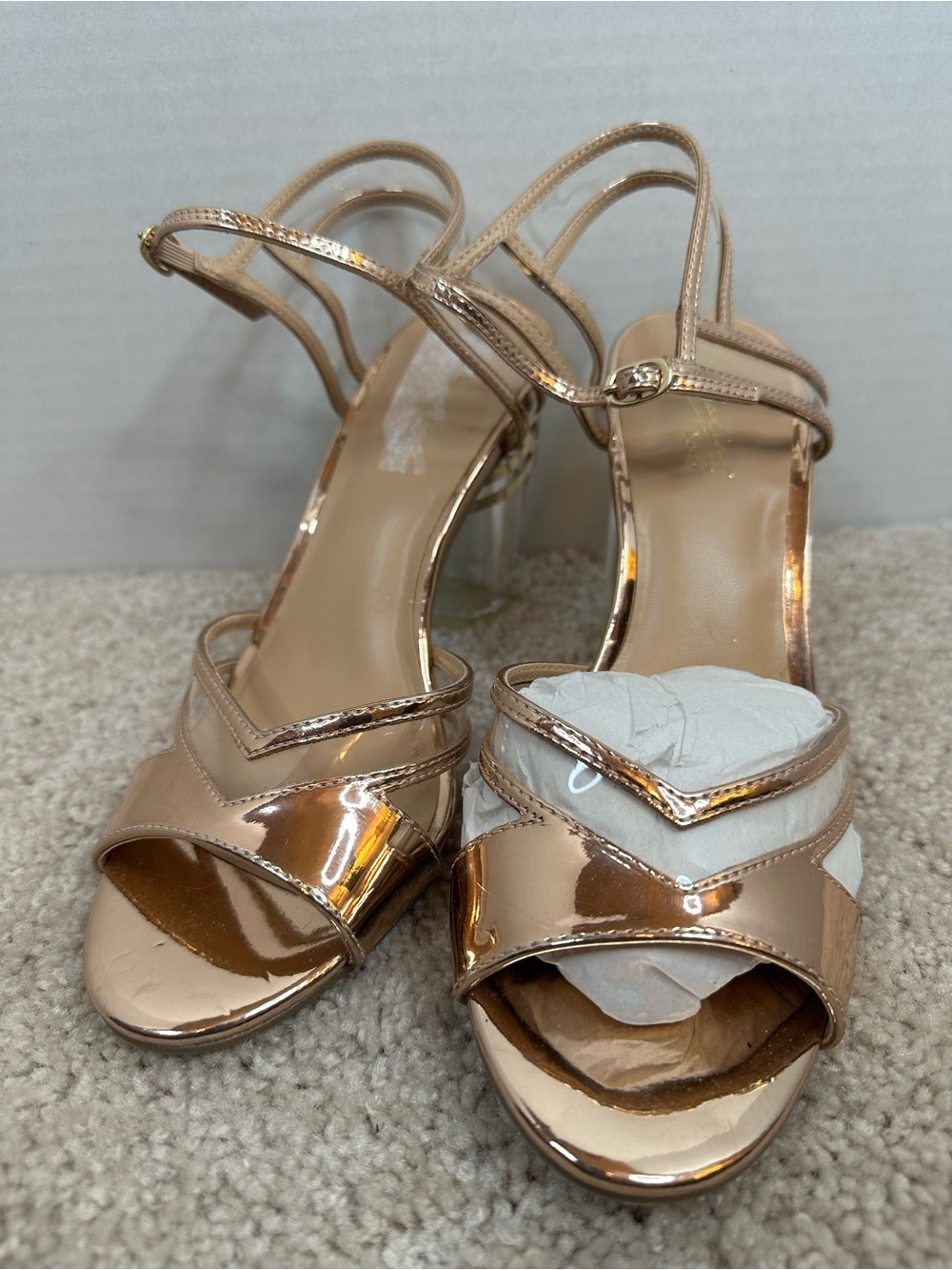 Thalia Sodi Metallic Rose Gold Strappy Heeled Sandals, size 7.5, new - Picture 1 of 7